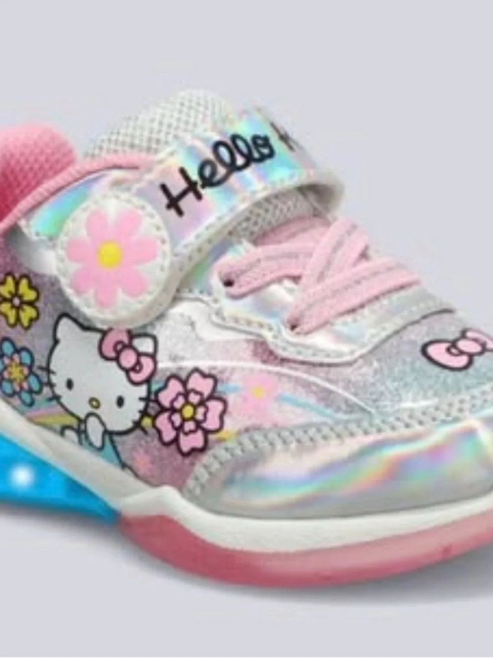 Hello Kitty Silver Iris Holographic Kids Light-Up Sneakers with Pink Accents